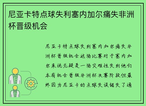 尼亚卡特点球失利塞内加尔痛失非洲杯晋级机会 尼亚卡特点球失利塞内加尔痛失非洲杯晋级机会